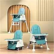 Cockatoo-Kids BiteBuddy 3-in-1 Foldable Baby High Chair with Double Removable Tray, Booster Seat & Wheels, Adjustable Feeding Chair for Kids, Anti-Slip Legs, 3-Point Harness – 3M to 5Y, 40kg Sea Green