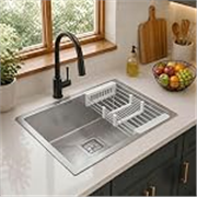 ARQUIN Kitchen Sink 24X18X9 Inch Handmade Single Bowl Stainless Steel Sink || 25 Year Warranty || Matt Finish || Including Coupling, Waste Pipe, Fruit Basket Sinks