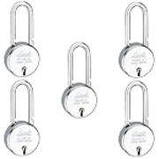 Link® 50mm New Round Long Shackle Padlock 5Pcs Set | 50,000 Key Combinations | Made in India | Double Locking | Steel Body | Iron Lever| 3 Keys for Each Padlock