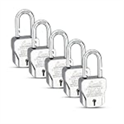 Link® Atoot Extra 60mm Padlocks 5Pcs Set | 200000 Key Combinations | 304 Stainless Steel Body | Hardened Shackle | Made in India | 3 Silver Keys with Keychain | 3Keys for Each Padlock
