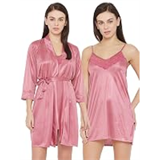 Clovia Women’s Satin Short Bridal Night Dress with Robe