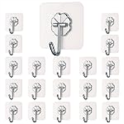 Transparent Adhesive Wall Hooks with 180 Degree Rotatable Stainless Steel Hook, Flower Design Self Stick Wall Hanger for Kitchen Bathroom Home and Office, Pack of 20