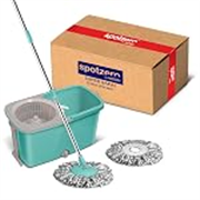 Spotzero by Milton Classic Spin Mop with Puller Handle, Bucket Floor Cleaning and Mopping System 360° Flexible,2 Microfiber Refills, Big Size, Aqua Green