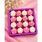 Small Flower Shaped Tealight Candles Set of 16, Pink & White Rose Design Decorative Candles for Diwali, Wedding, Birthday, Puja, Home Décor & Festive Decoration/Color May Vary