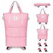 Btag Travel Duffle Bag with Wheels | Convertible Handbag, Trolley & Shoulder Luggage for Clothes |Space-Saving Foldable Travel Companion |Expandable & Waterproof Traveling Bag for Unisex (Sakura Pink)
