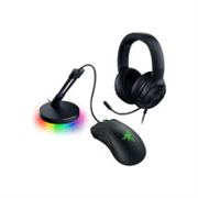 Razer Game On Bundle Gaming Combo with DeathAdder Essential Wired Mouse, Kraken X Lite Lightweight Gaming Headset, Mouse Bungee V3 Chroma, 6400 DPI Optical Sensor, 40mm Drivers, Black - NASA Packaging